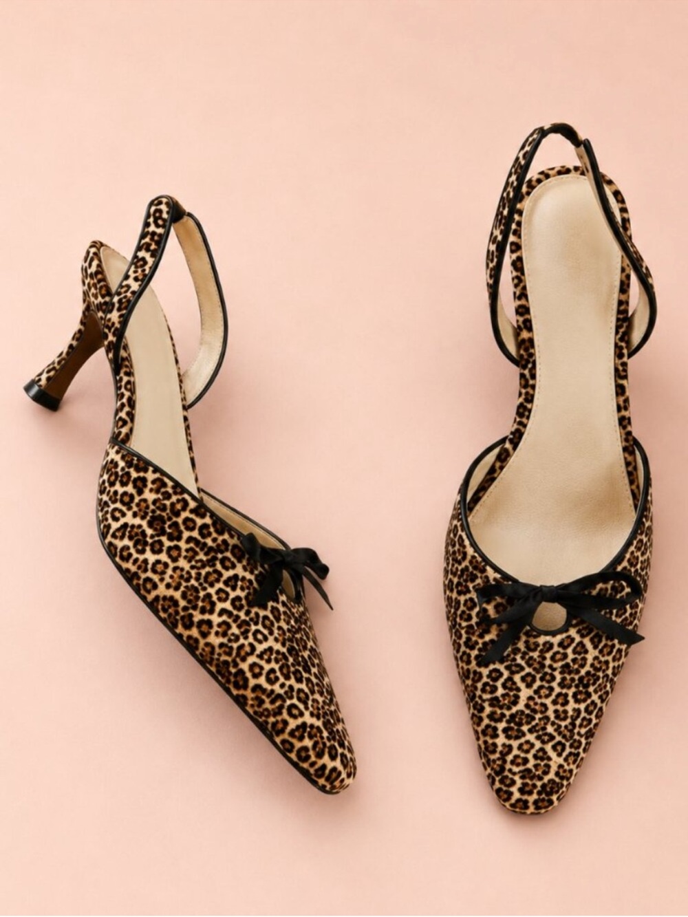For Love & Lemons Lyanna Leopard Animal Print Bow Slingback Heels NEW Size 38